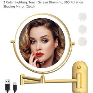 Gold Wall-Mount LED Lighted Makeup Mirror with Touch Sensor